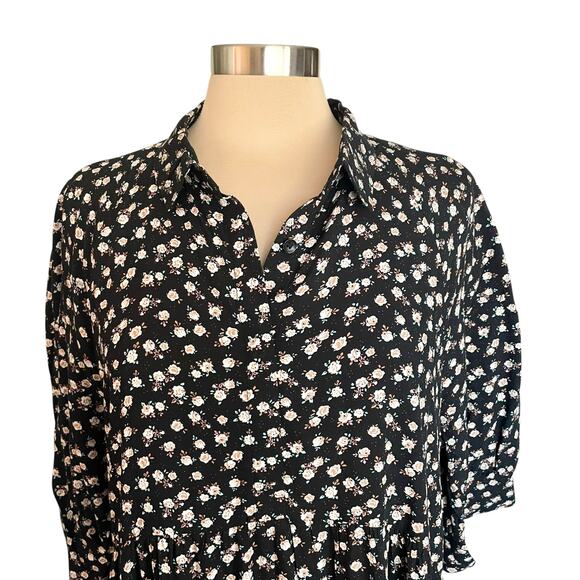 Natural Life Rebecca Midi Dress Black Cream Floral Tiered Sz XL Boho Cottage - Picture 3 of 12